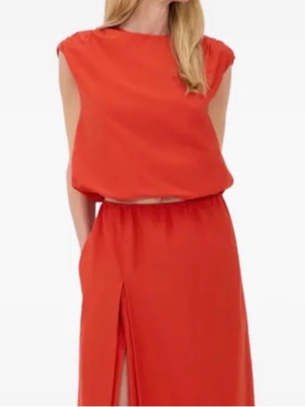LouLou De Saison Bright Red Blouson Top - Sleek Cap Sleeve